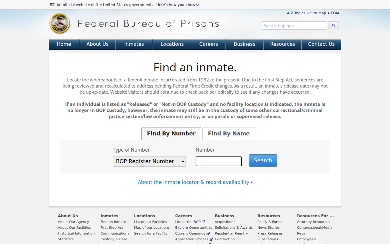 Charlotte County arrest history research using the federal BOP inmate locator
