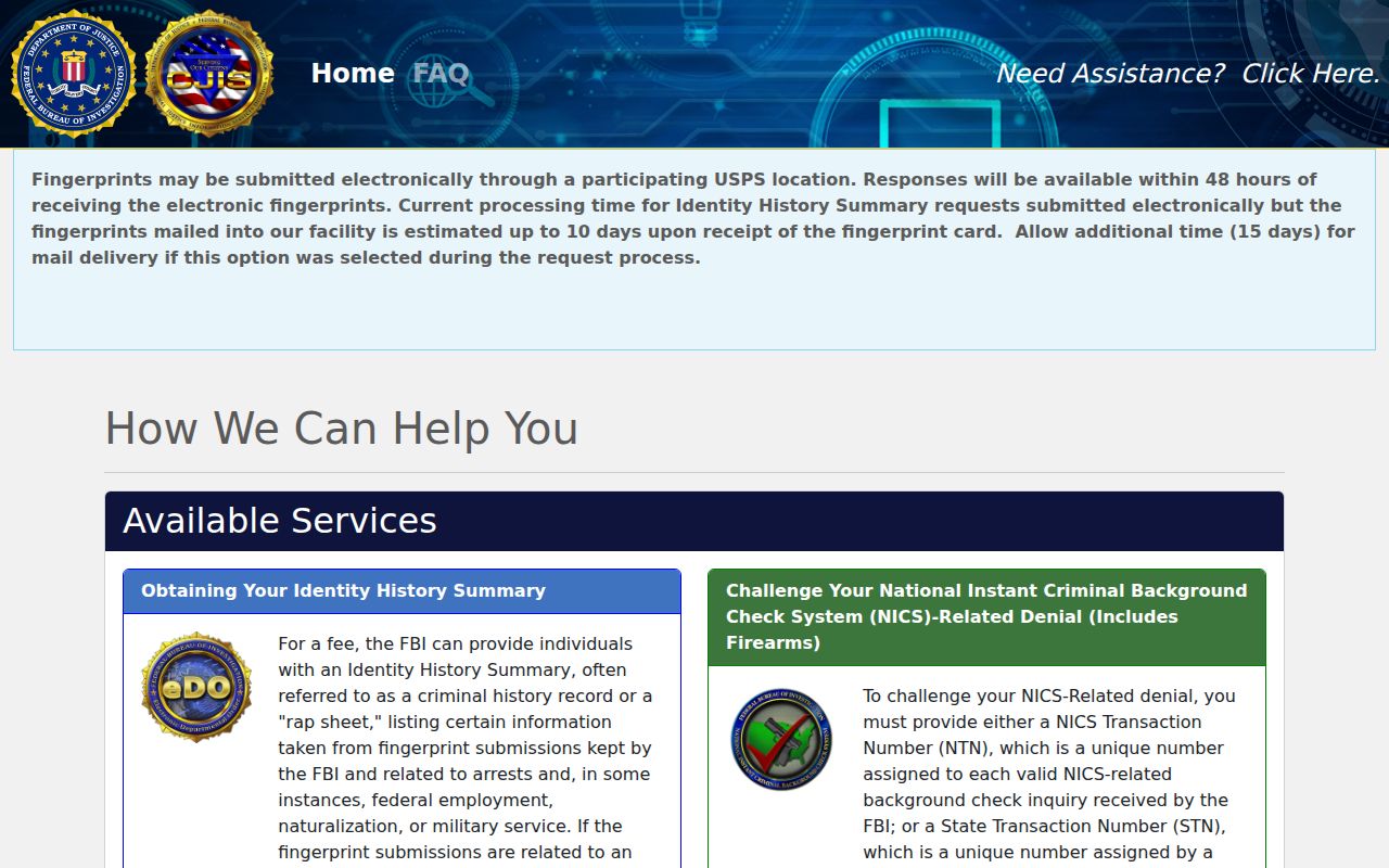 Charlotte County arrest record self-review through the FBI identity history request portal