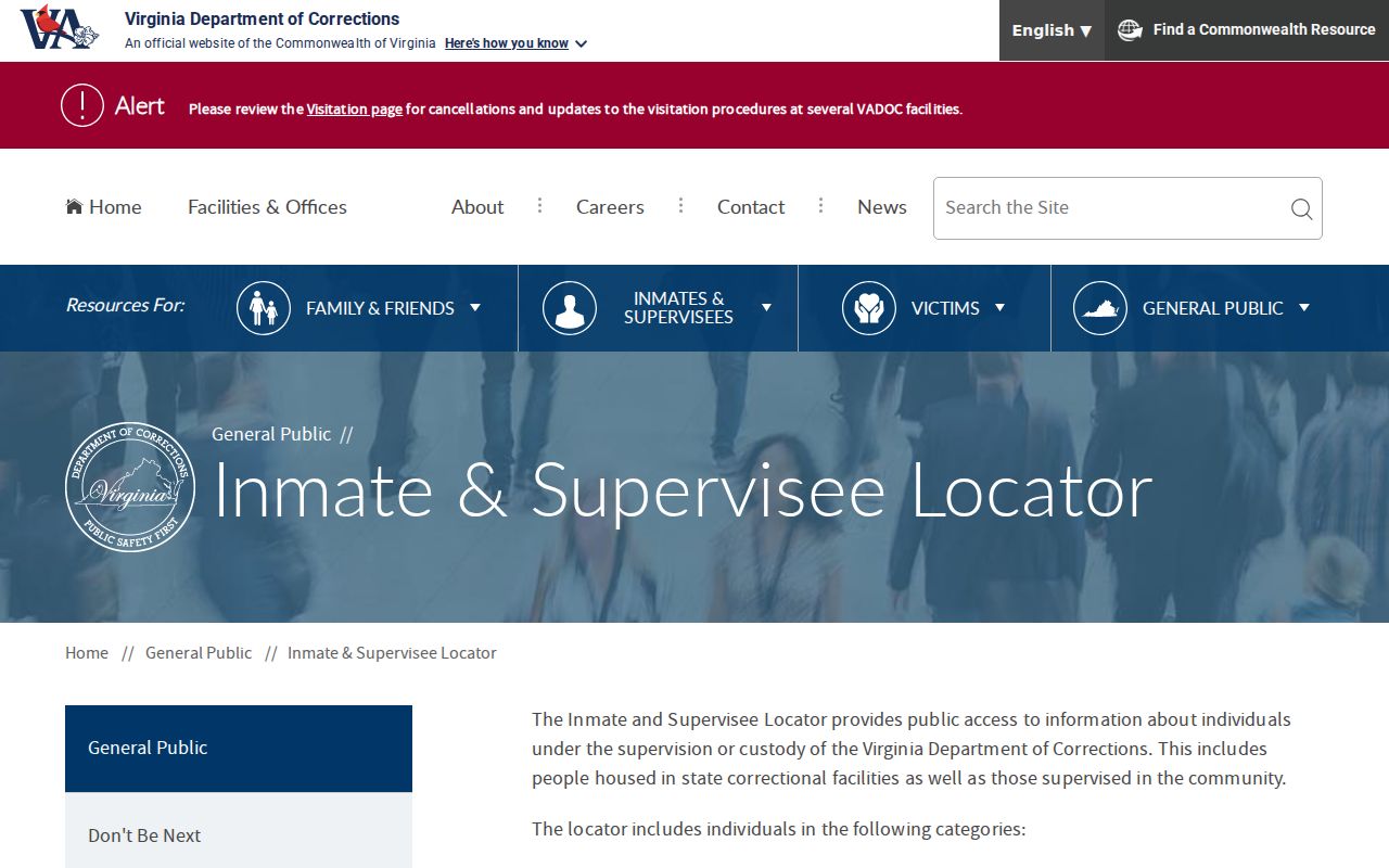 Charlotte County arrest history search in the VADOC inmate and supervisee locator