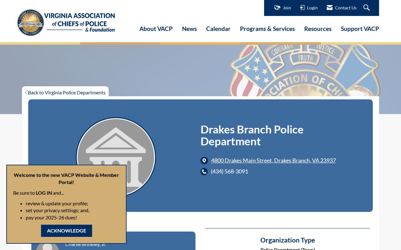 Drakes Branch criminal history police department listing